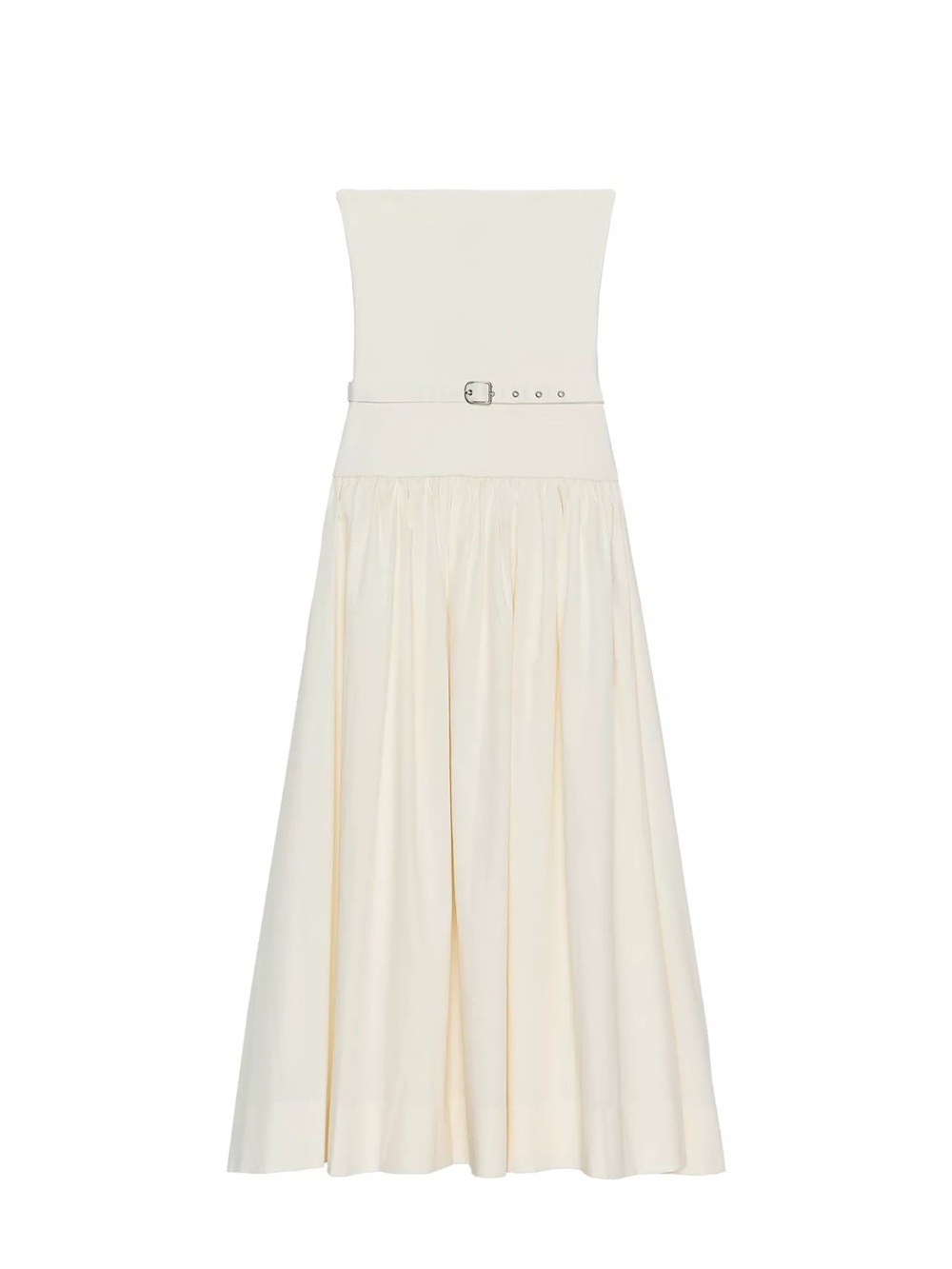 Strapless Cream Maxi Dress with Waist Belt Zara